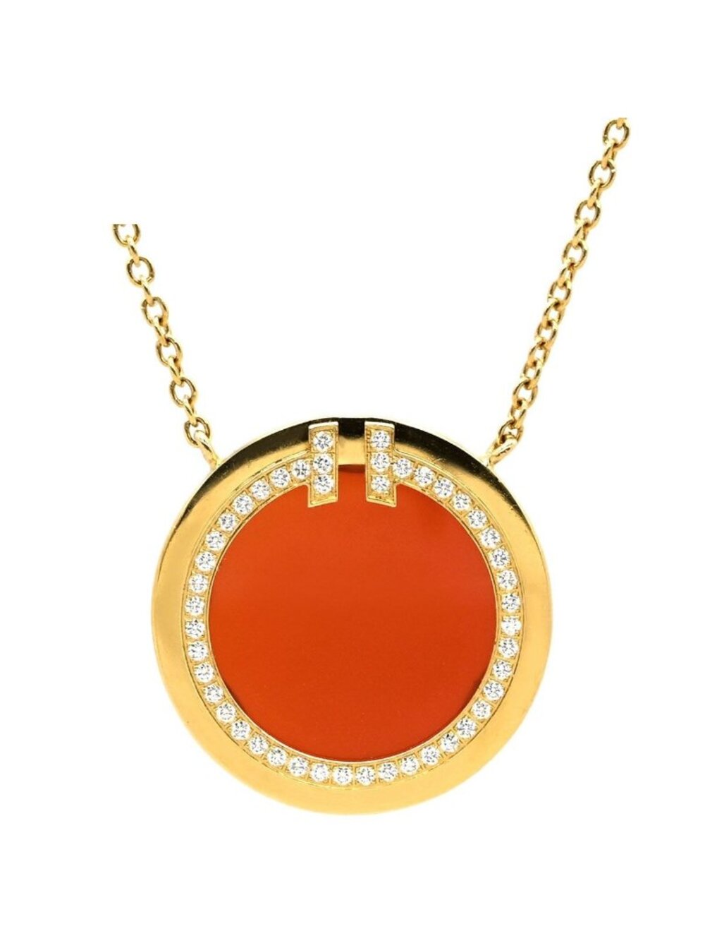Tiffany & Co Necklace T Toe Circle Diamond Carnelian Red Yellow Gold T& 18k